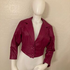 Vintage EREZ Fuchsia Pink Leather Cropped Jacket Small
